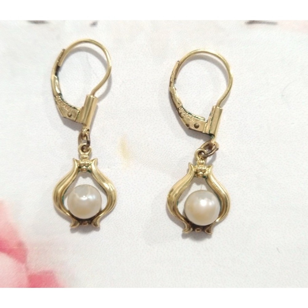 K&L Vintage Gold Tone Dangle Earrings Pearl Designer Germany Retro 80s Fairycore